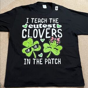 NWOT XL Black Short Sleeve Shirt with Green Clover Design